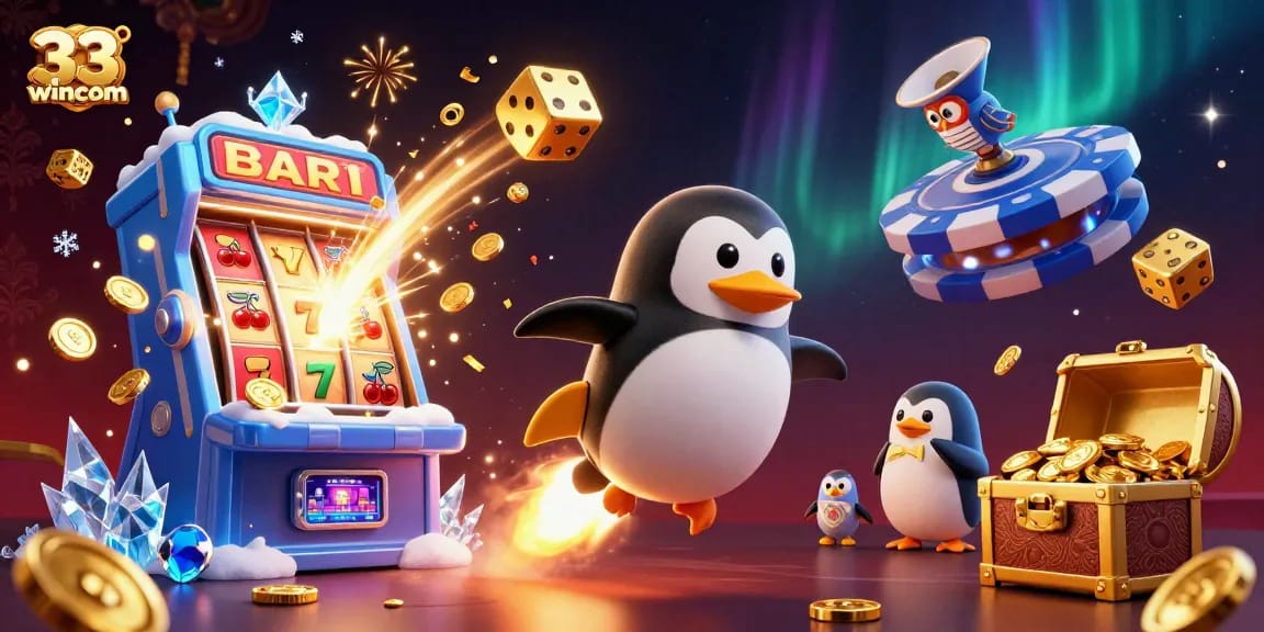 Experience epic wins at 33wincom with a golden penguin and casino adventures.