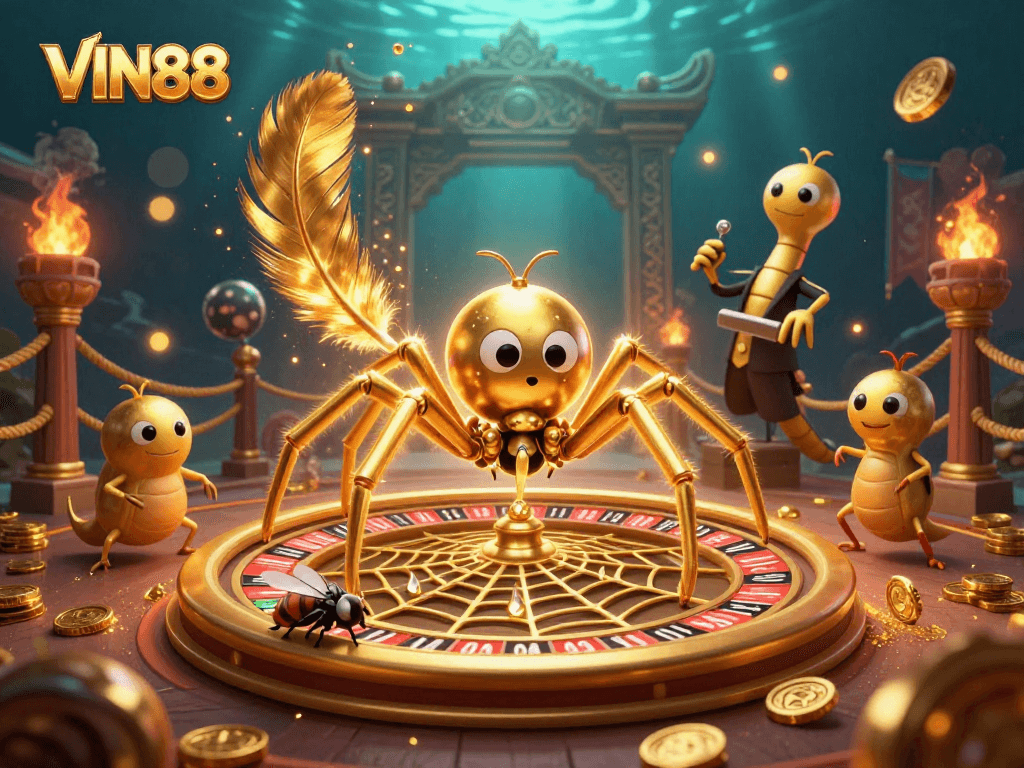 Experience thrilling bets at VIN88 with the golden spider and centipede croupier in action.