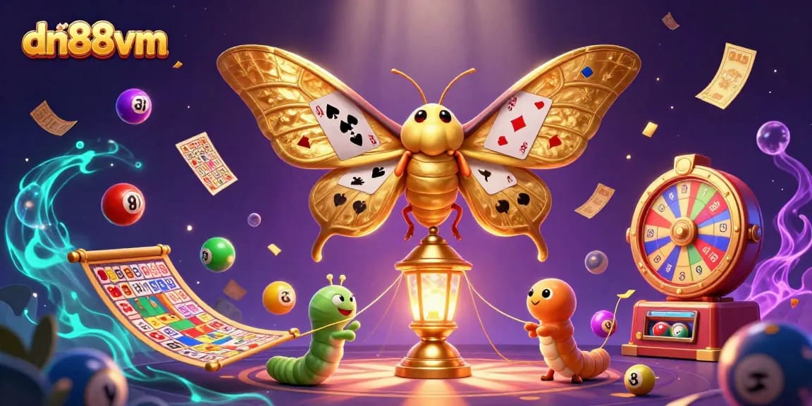 Experience gaming excitement at dn88vm with vibrant lottery elements and enchanting moth symbolism.