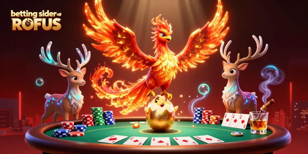 Experience thrilling betting sider uden ROFUS with a vibrant 3D illustration of phoenix and poker elements.
