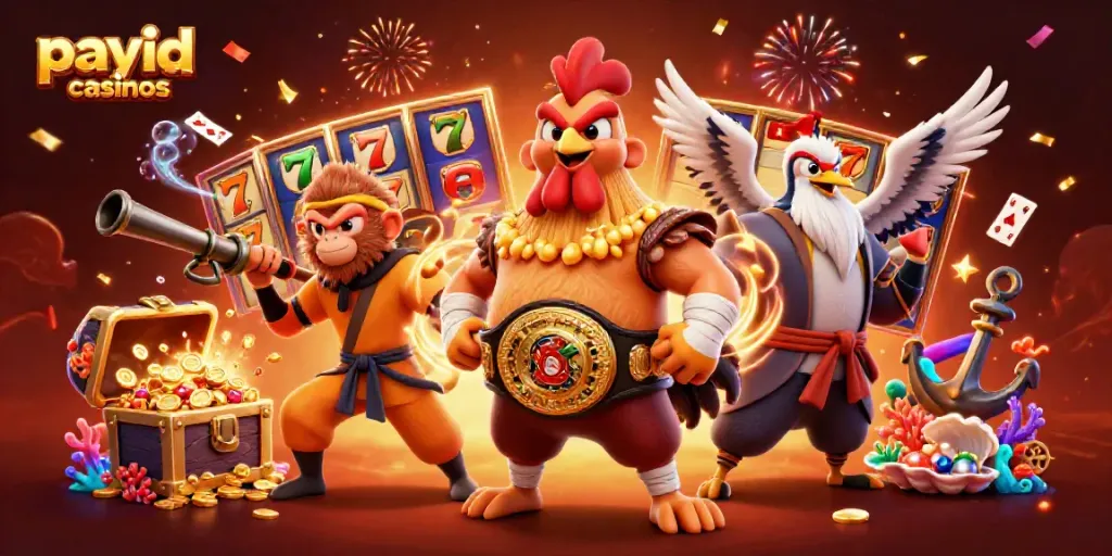 Exciting scene depicting payid casinos with dynamic characters and vibrant gaming elements