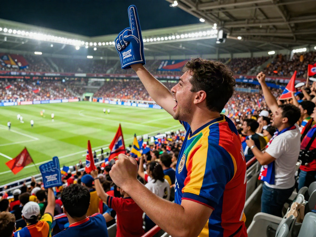 Soccer fan cheering in vibrant stadium atmosphere during a live bóng đá socolive match.