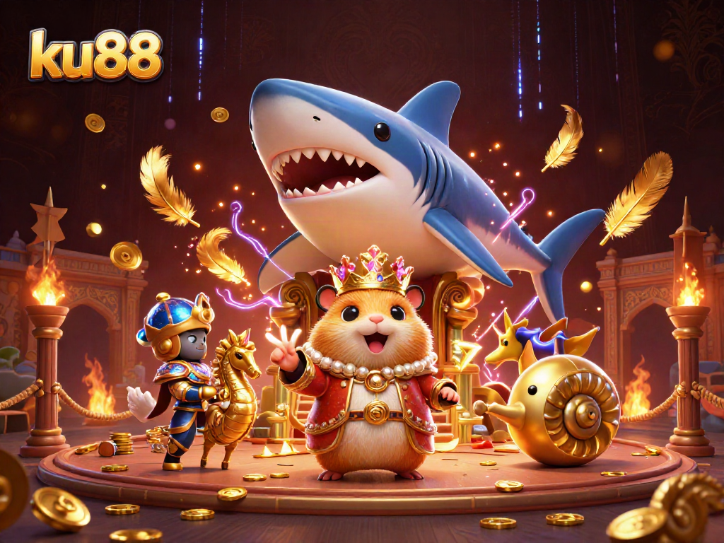 Experience thrilling moments at ku88 with a golden hamster king and gaming elements.