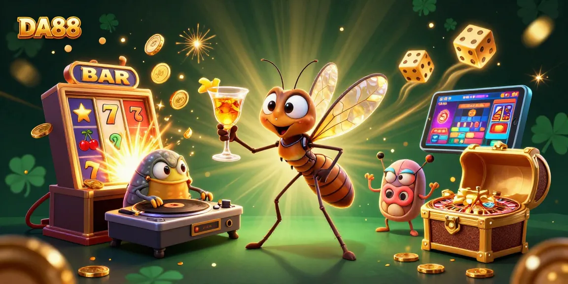 DA88 casino scene with a disco mosquito mascot and dynamic game elements exploding around