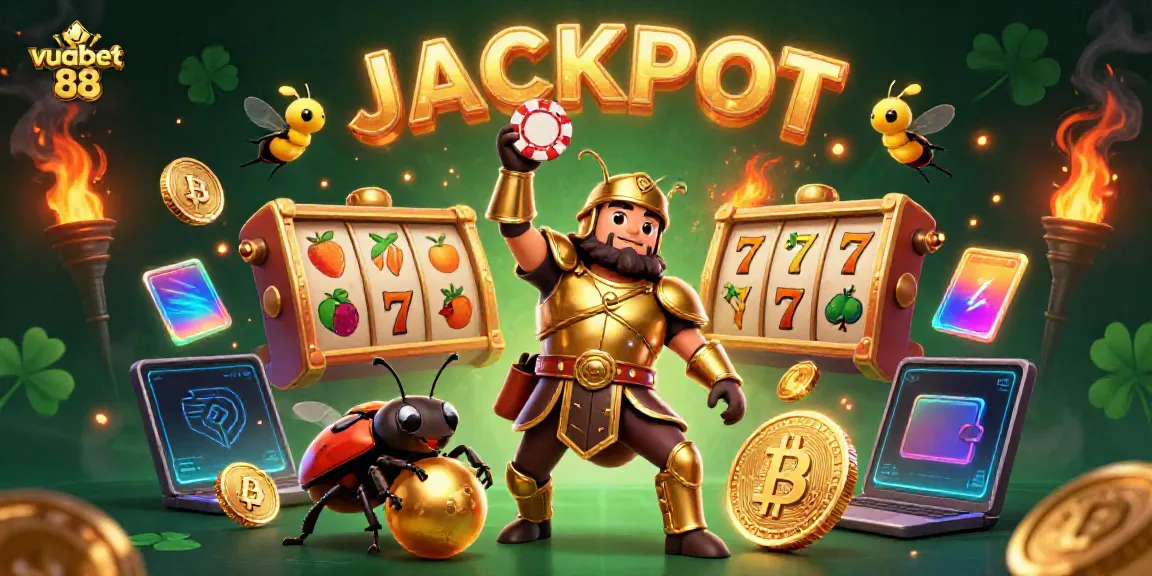 Experience the excitement of gambling with vuabet 88 as the hercules beetle triumphantly lifts a poker chip.