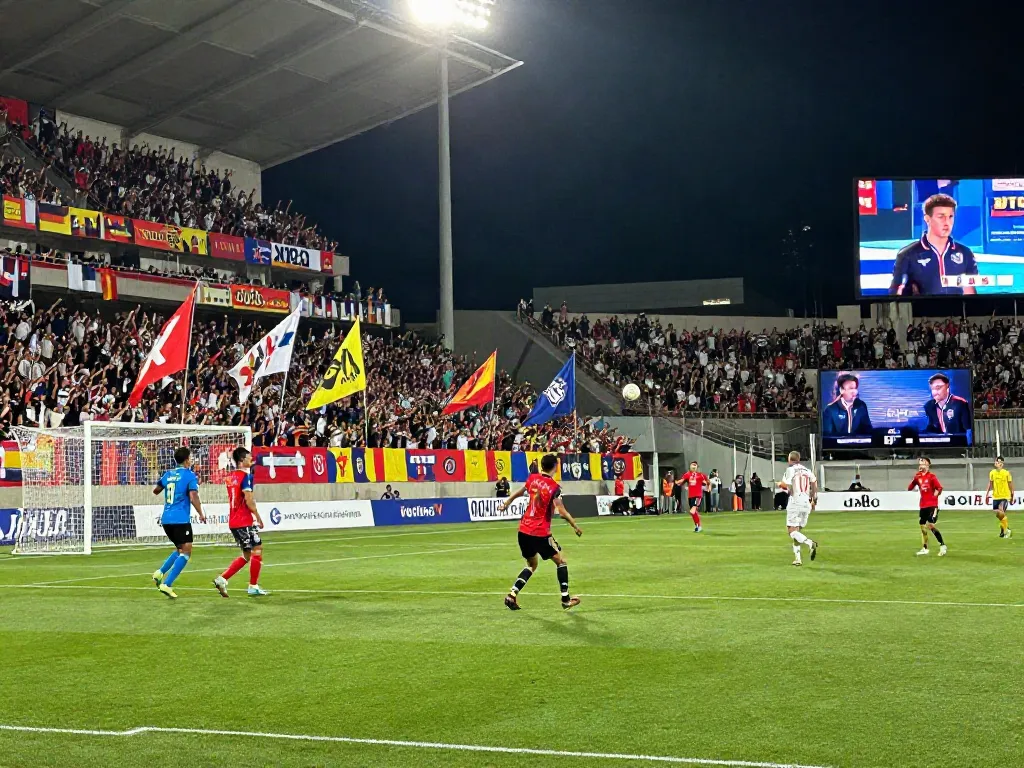 XoilacTV bóng đá live scene with fans cheering in a packed stadium during a match.