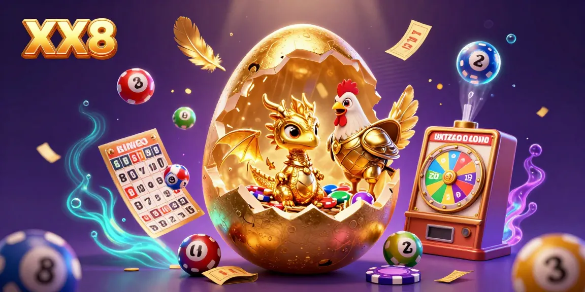 Experience the excitement of XX8, featuring a golden baby dragon and dynamic gaming elements in a vibrant casino scene.