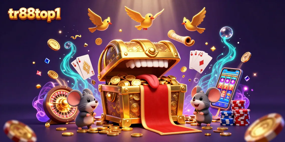 Experience excitement with tr88top1 in a vibrant 3D casino illustration showcasing winnings.