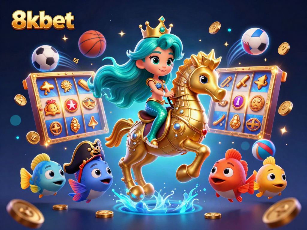 Engage with the exciting world of 8kbet, featuring dynamic slot reels and vibrant characters in a thrilling casino scene.