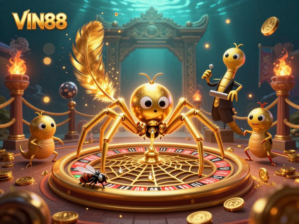 Experience thrilling bets at VIN88 with the golden spider and centipede croupier in action.