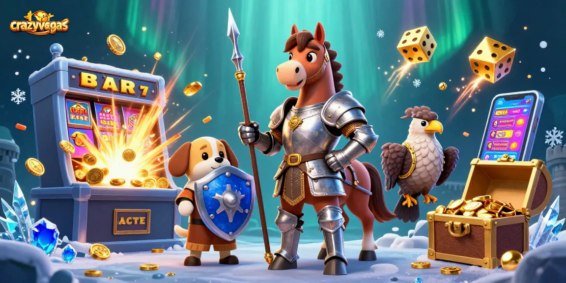Experience the excitement at crazyvegas with vibrant 3D casino elements and medieval characters.