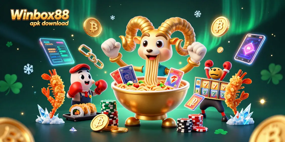 Engage with the thrilling Winbox88 apk download experience through a vibrant 3D casino-themed illustration.