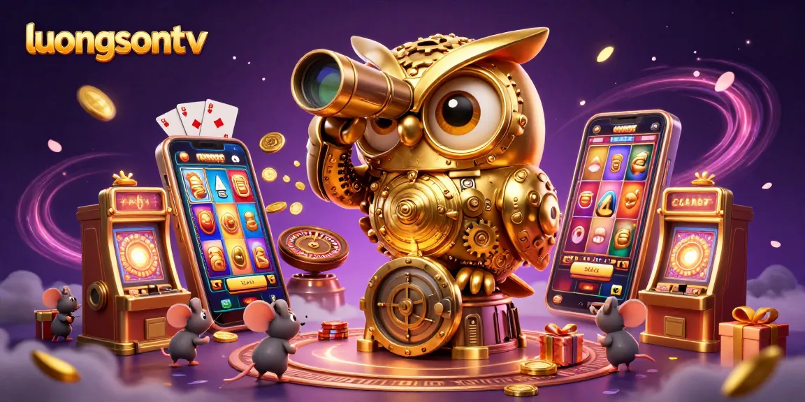 Experience the excitement with luongsontv's vibrant cartoon scene featuring an owl, mice, and casino elements.